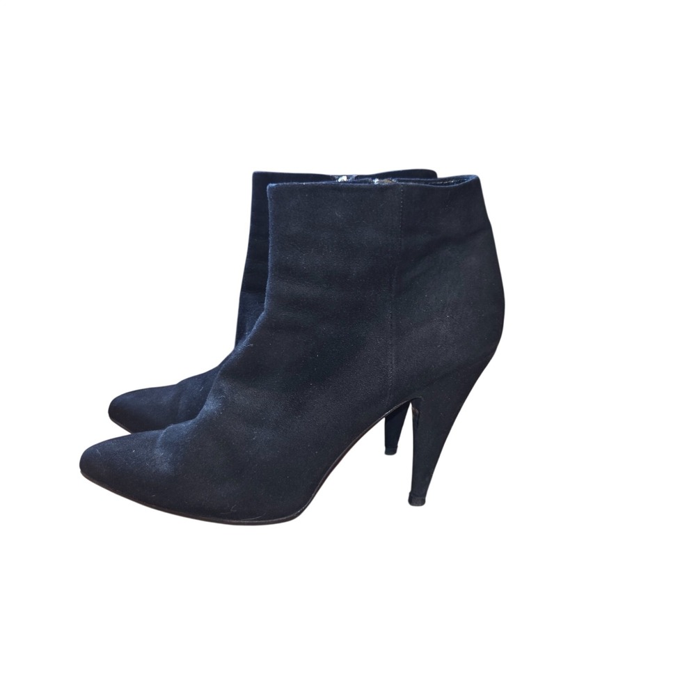 Prada Suede Pointed Toe Ankle Boots 41 Black Stiletto Heel Italy Preloved